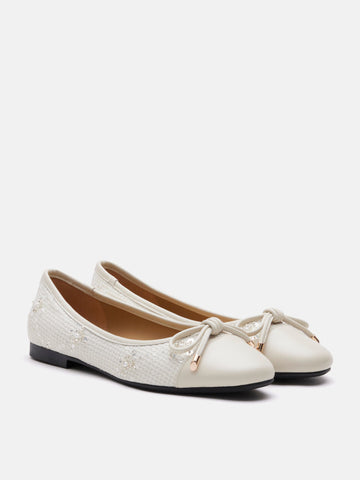 PAZZION, Heather Crystal-Embellished Bow Ballet Flats, Beige